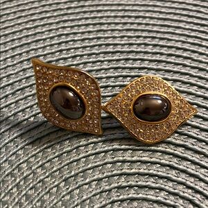 Goldtone and Gunmetal Pave Clip Earrings